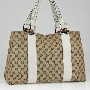 🎉HP🎉 AUTH GUCCI BAMBOO BAR GG CANVAS TOTE